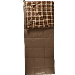 Nordisk "Almond -2" -Camping-Ausrüstung Verkaufsgeschäft almond minus 2 141003 nordisk rectangular shape sleeping bag bungy cord brown front open top